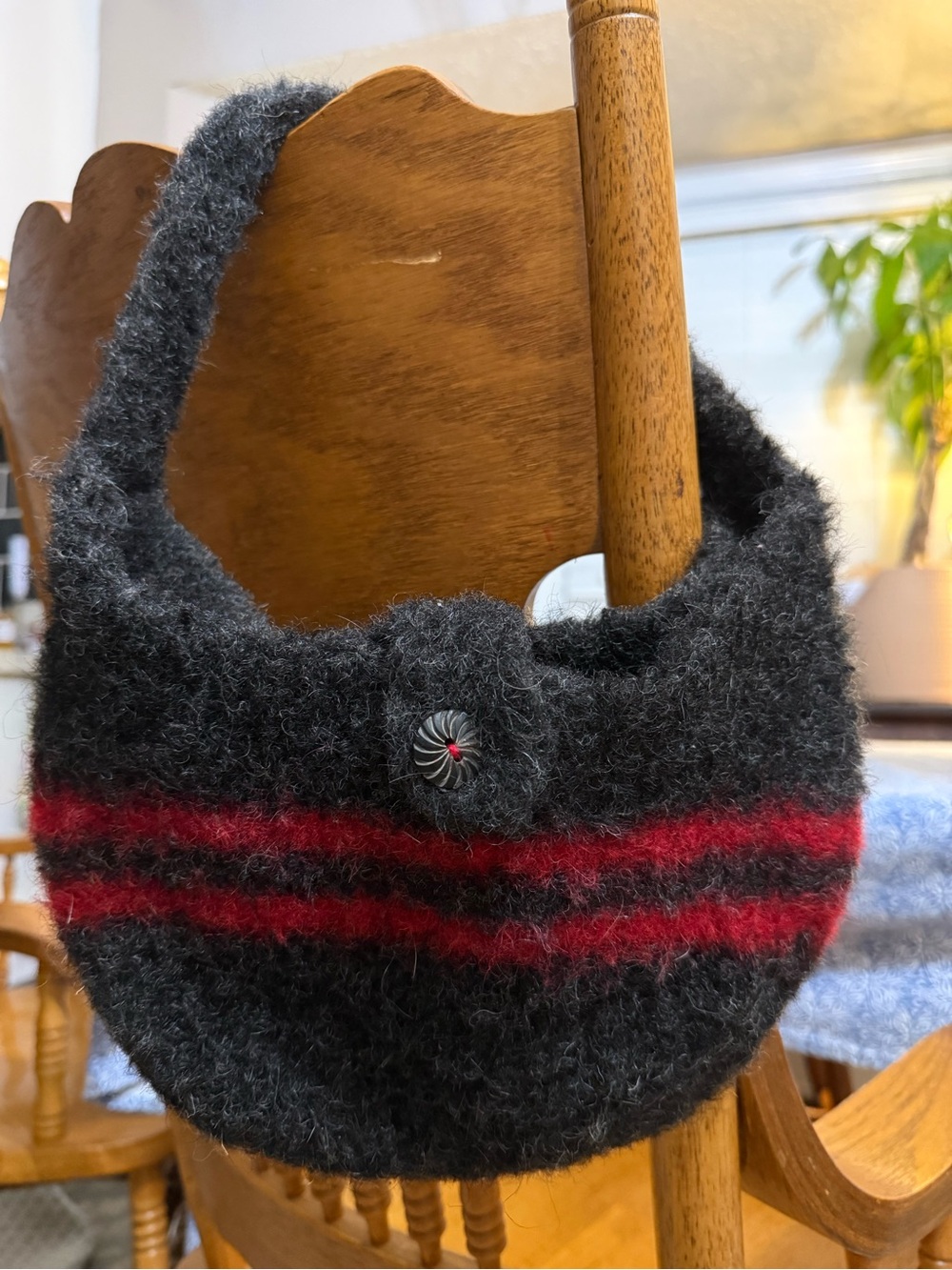 Handcrafted Black & Red Wool Shoulder Bag